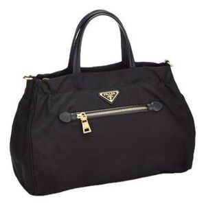 Prada Black Tessuto Satchel Crossbody Bag with Gold Accents